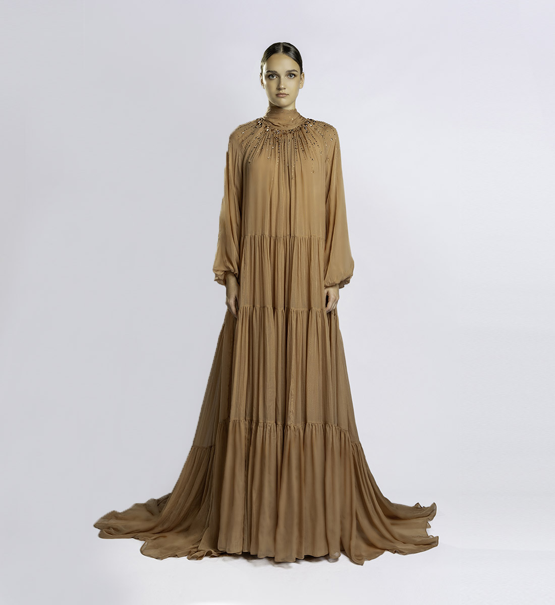 Shirred tent dress – Mocha Mousse