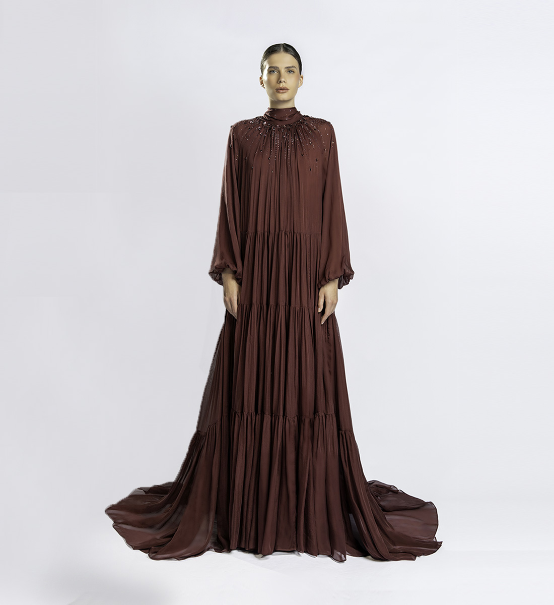 Shirred tent dress – Burgundy
